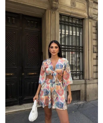 ŞA DEEN BAKII CROP BAĞAA BUZ  ŞORT TAKI  Bej