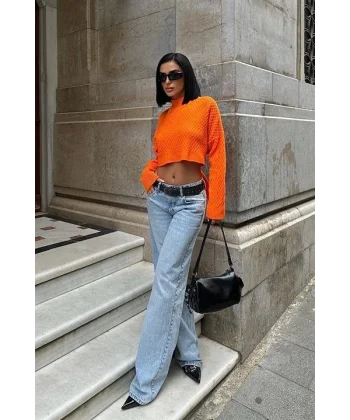 Sabina Sırt Dekolteli Crop Kazak 1270-09