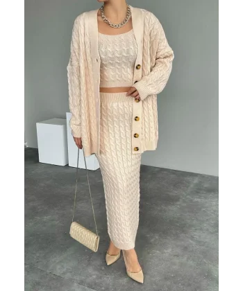 Saç Örgülü Üçlü Takım  Vanilya