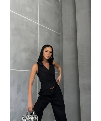 Şal Yaka Düğmeli̇ Yelek