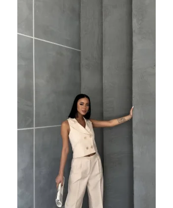 Şal Yaka Düğmeli̇ Yelek