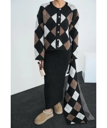 Şallı Etekli Takım  Koyu AntrasitVizon