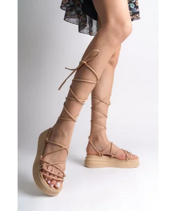 SAMANTHA Bilekten Bağlamalı Ortopedik Taban Kadın Terlik  CTT - Ten