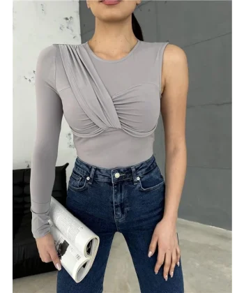 SANDY BODYSUİT TEK KOL - Gri