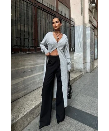 Sandy Düğmeli Uzun Hırka 5100-23