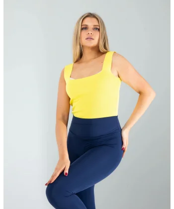 Sarı Kare Yaka Kalın Askı Triko Crop Bluz