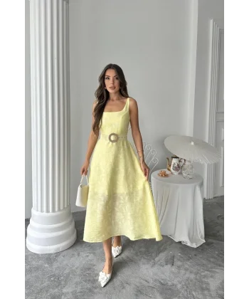 Sarı Kuplu Uzun Elbise