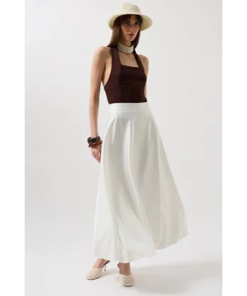 Saten Balon Detay Midi Etek