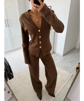 Selanik Kumaş Ön Düğmeli Ceket Çımalı PantolunTakım