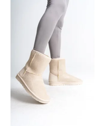 SELINA Bağcıksız Düz Taban İçi Kürklü Süet Kadın Bot  SKT - Krem