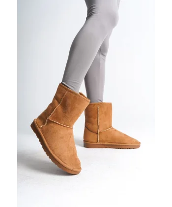 SELINA Bağcıksız Düz Taban İçi Kürklü Süet Kadın Bot  STT - Taba