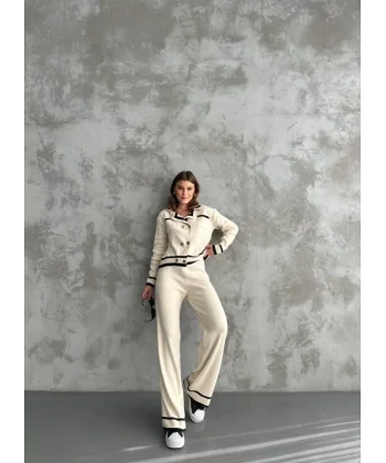 Şerit Detaylı Hırka Pantolon İkili Takım