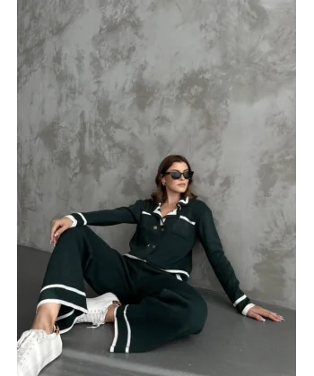 Şerit Detaylı Hırka Pantolon İkili Takım