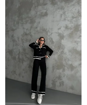 Şerit Detaylı Hırka Pantolon İkili Takım