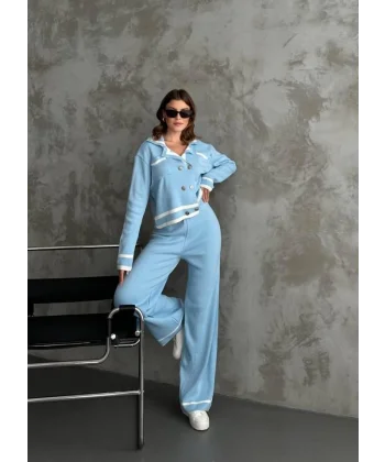 Şerit Detaylı Hırka Pantolon İkili Takım