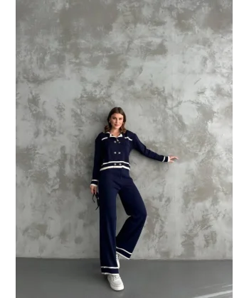 Şerit Detaylı Hırka Pantolon İkili Takım