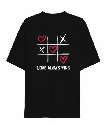 Sevgililer Günü İçin Özel Tasarım Love Always Wıns Baskılı T-shirt - Siyah