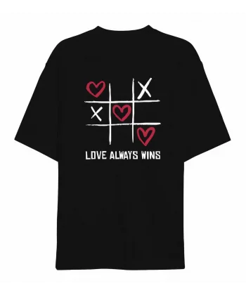 Sevgililer Günü İçin Özel Tasarım Love Always Wıns Baskılı T-shirt - Siyah
