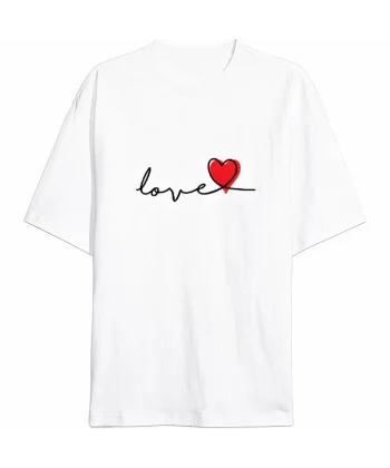 Sevgililer Günü İçin Özel Tasarım Love Baskılı T-shirt - Beyaz