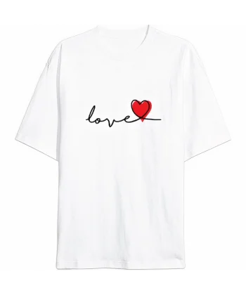 Sevgililer Günü İçin Özel Tasarım Love Baskılı T-shirt - Beyaz