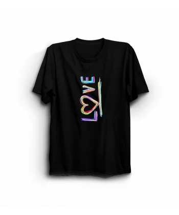 Sevgililer Günü İçin Özel Tasarım Love Baskılı T-shirt - Siyah
