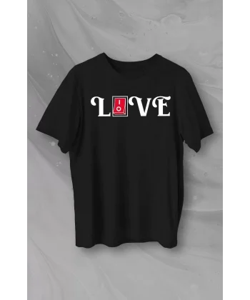 Sevgililer Günü İçin Özel Tasarım Love Baskılı T-shirt - Siyah