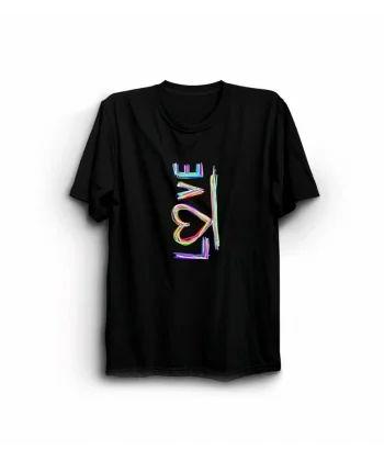 Sevgililer Günü İçin Özel Tasarım Love Baskılı T-shirt - Siyah