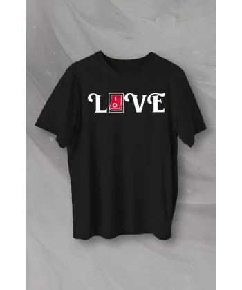 Sevgililer Günü İçin Özel Tasarım Love Baskılı T-shirt - Siyah