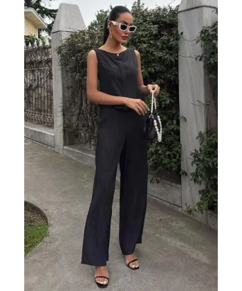 Sıfır Kollu Bluz Batik Desenli Pantolon İkili Takım 10181-08