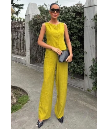 Sıfır Kollu Bluz Batik Desenli Pantolon İkili Takım 10181-08