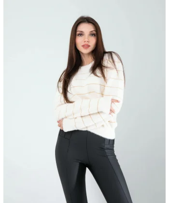 Sim Şeritli Beyaz Triko