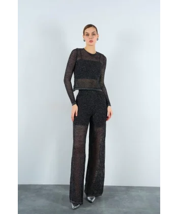 Simli File Desen Takım  SiyahGümüş