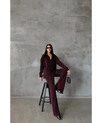 SİMLİ GÖMLEK - PANTOLON TAKIM - Bordo