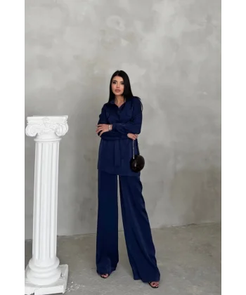 SİMLİ KUMAŞ SALAŞ PANTOLON - GÖMLEK TAKIM - Lacivert