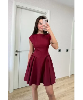 Sırt dekolteli Çan Detaylı Mini Elbise - Bordo