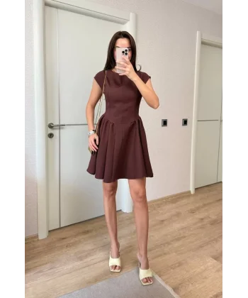 Sırt dekolteli Çan Detaylı Mini Elbise - Kahverengi