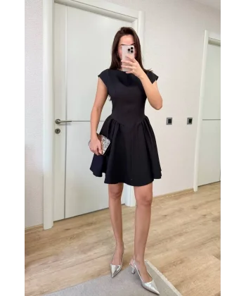 Sırt dekolteli Çan Detaylı Mini Elbise - Siyah