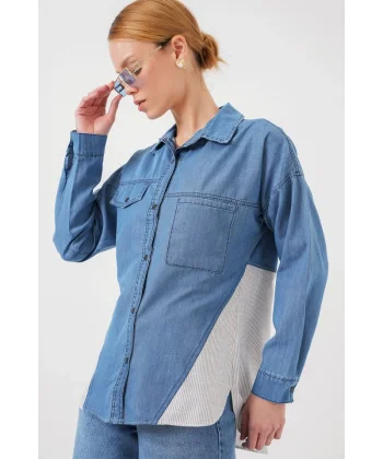 Sırt Detaylı Kot Gömlek 20305 - Mavi