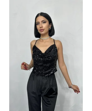 Siyah Askılı Degaje Bluz