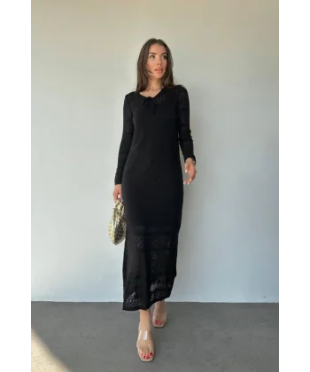 Siyah Astarlı Triko Elbise