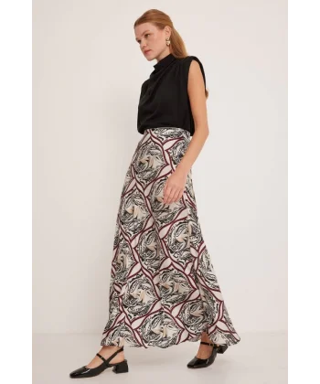 Siyah Bej Desenli Saten Etek 15877