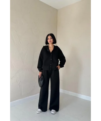 Siyah Beli Lastikli Ceket Ve Pantolon Takım