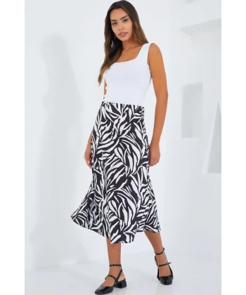 Siyah Beyaz Desenli Saten Etek 15806