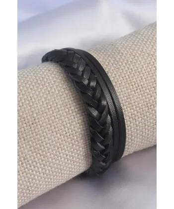Siyah Burgu Model Deri Erkek Bileklik