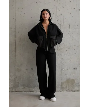 Siyah Cepli Triko Ceket Ve Pantolon Takım