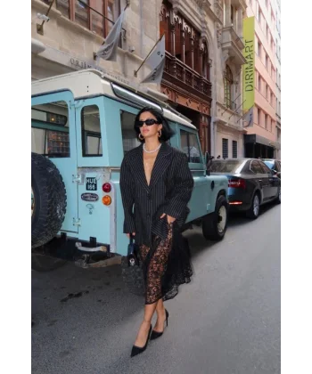 Siyah Çizgili Oversize Ceket