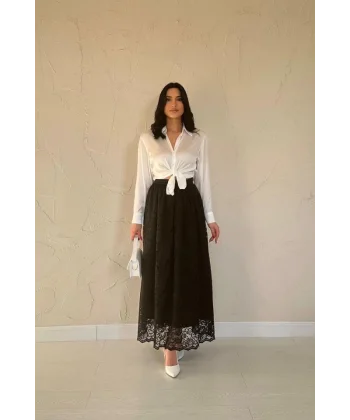 Siyah Dantelli Uzun Etek