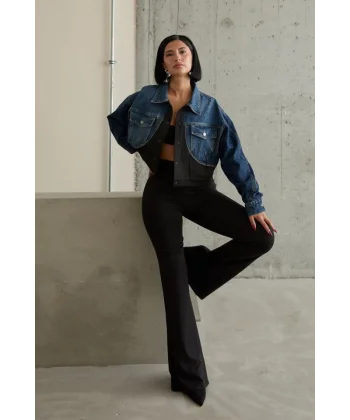 Siyah Denim Scuba Garnili Ceket