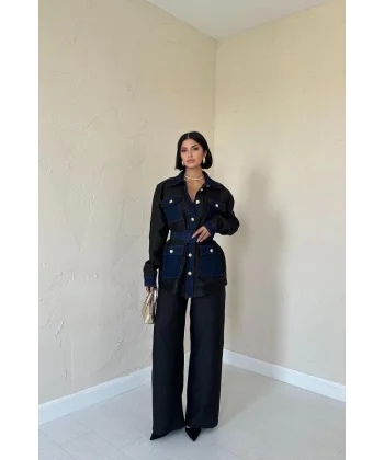 Siyah Garnili Cepli Gömlek Ve Pantolon Takım