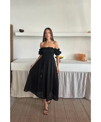 Siyah Gipeli Brode Elbise